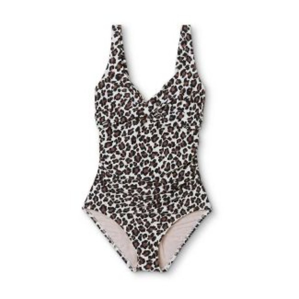NEW Animal Print Sz Medium Beach Pool Built In Bra Criss Cross Tie Back Swimsuit - Picture 4 of 4